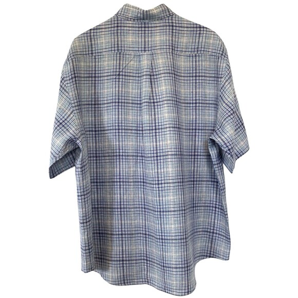 Turnbury Mens Plaid Button Front Shirt 100% European Linen XL Preppy VTG - Picture 3 of 10